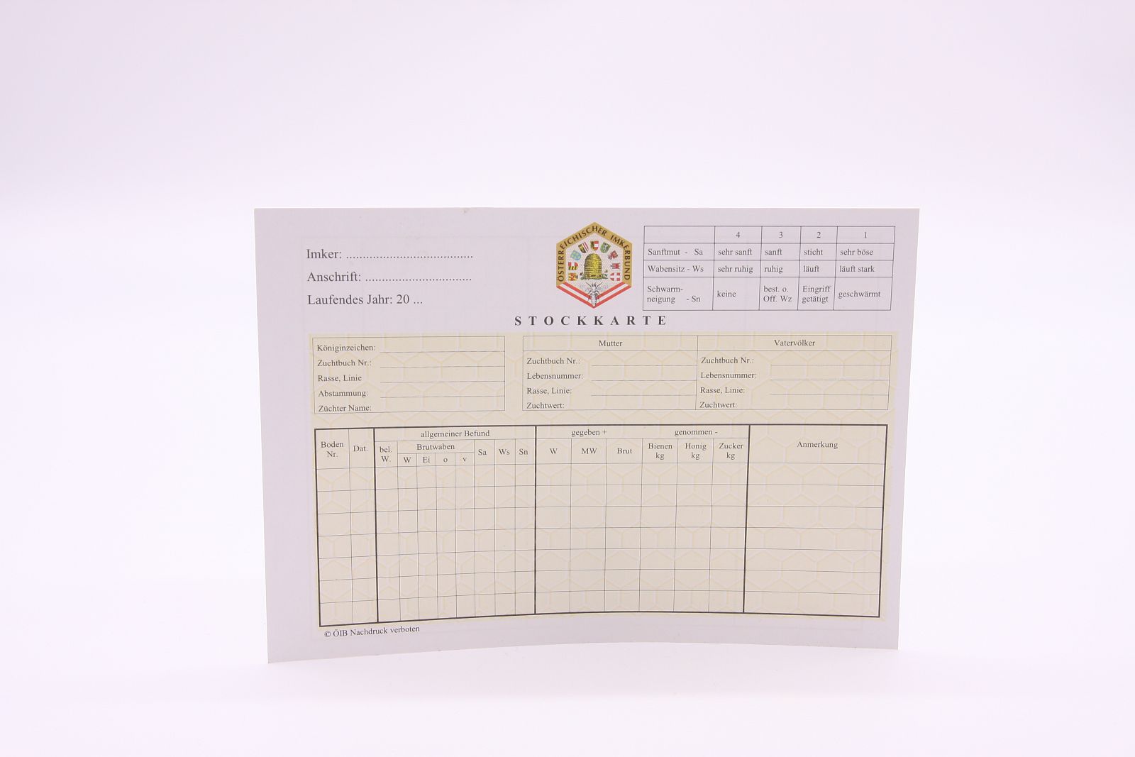 Stockkarte Österreichischer Imkerbund Stockkarte Österreichischer Imkerbund