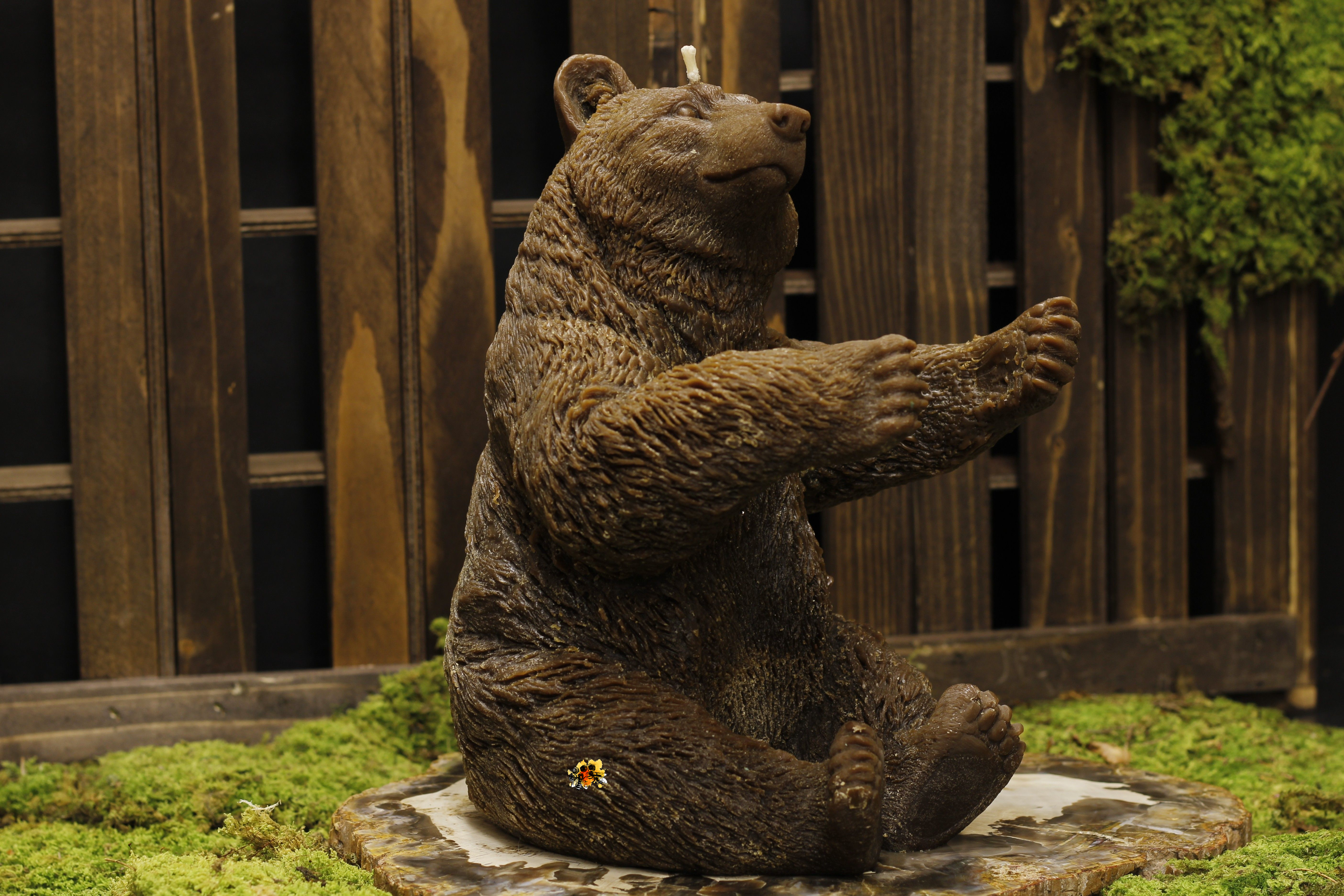 Bär "Paul" braun Flaschenhalter & Bienenwachskerze